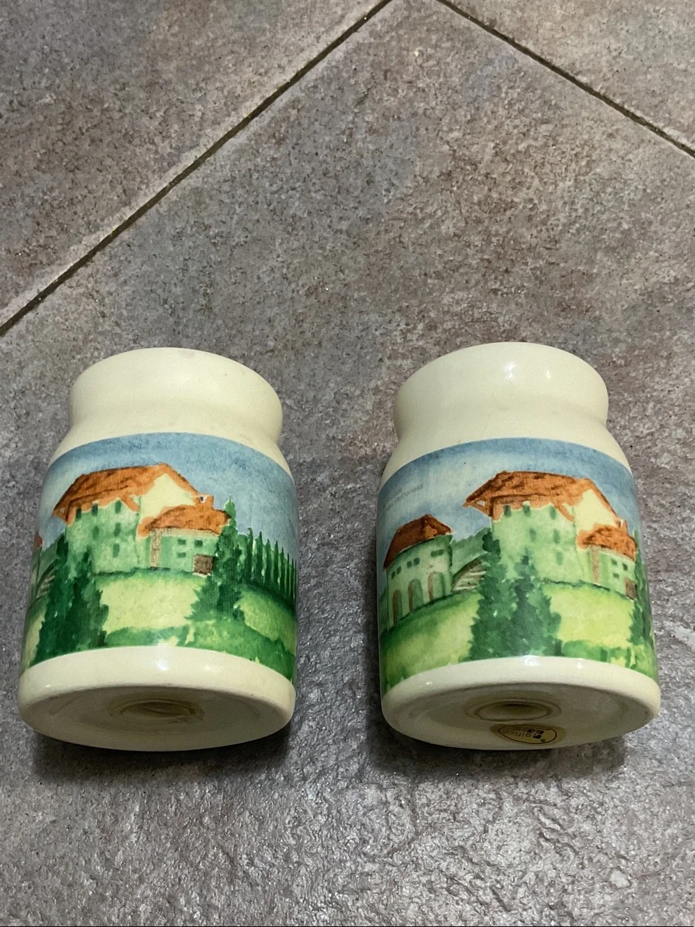 Hand-Painted Ceramic Salt and Pepper Shakers - Cream and Green